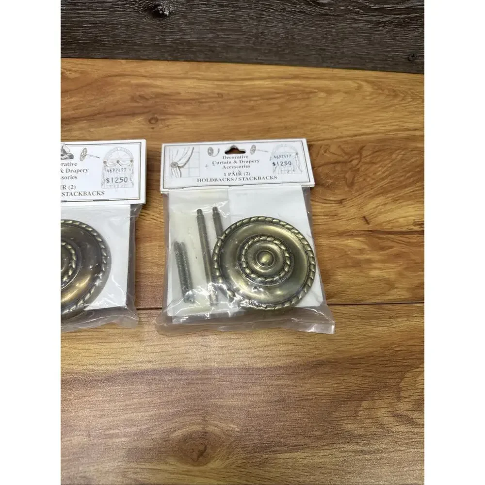 VTG Mid Century Solid Brass Curtain Tiebacks Rope Medallion Round 3” ~Set Of 6